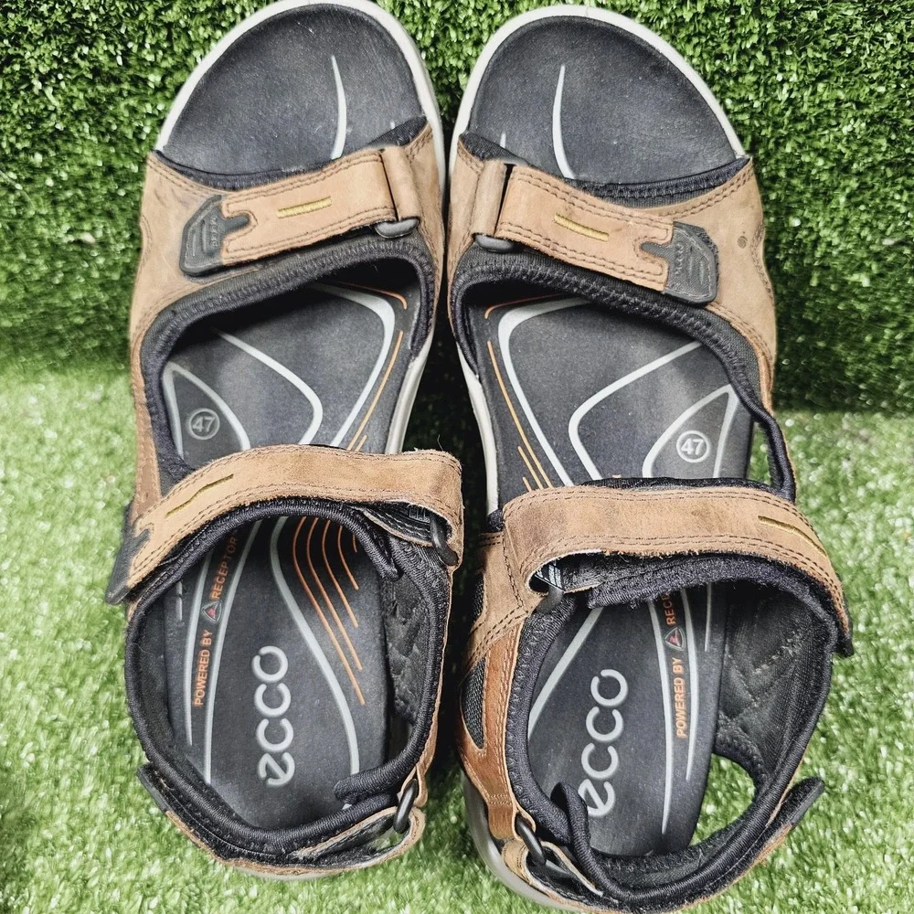 Ecco Yucatan Brown Leather Strappy Athletic Outdoor Hiking Sandals Mens 47 US 13